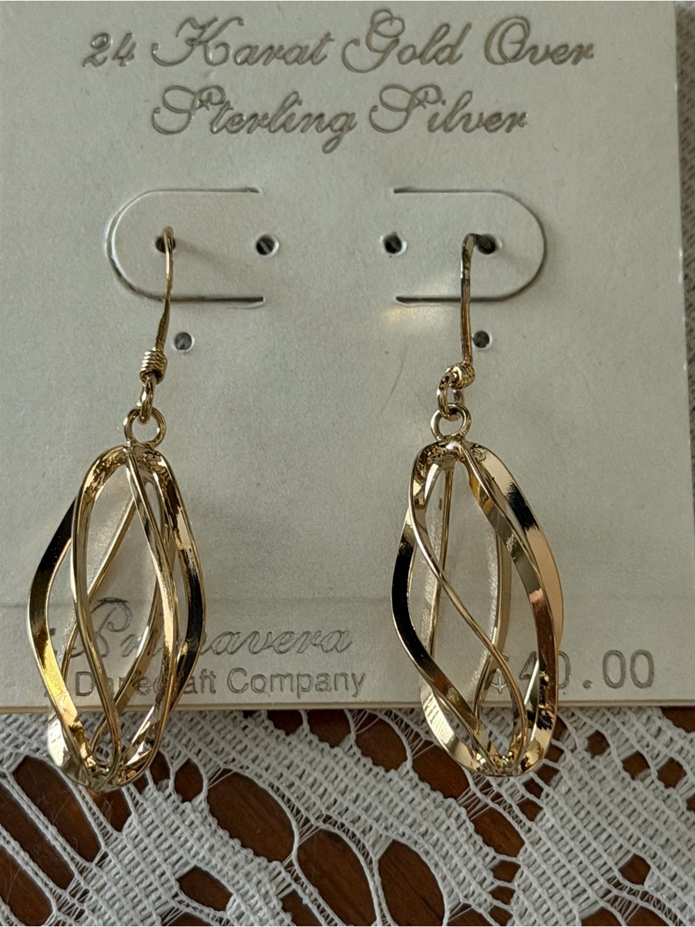 Kohl's 24 Karat Sterling Silver Gold-Tone Interwoven Oval Dangle Earrings